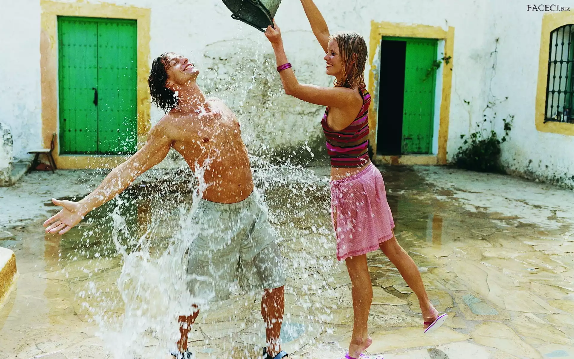 Polewanie, Wiadro, Mężczyzna, Kobieta, Woda